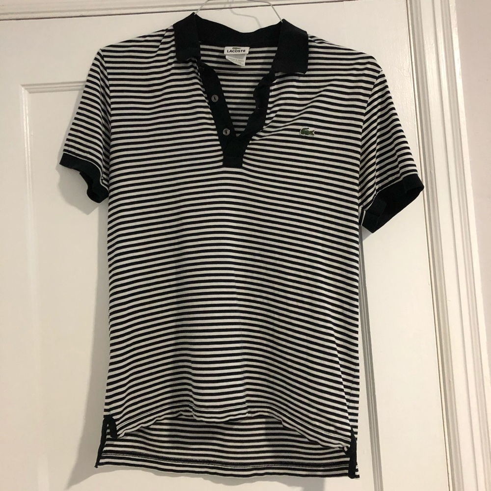 Men’s Lacoste Black and White Striped Cotton Polo